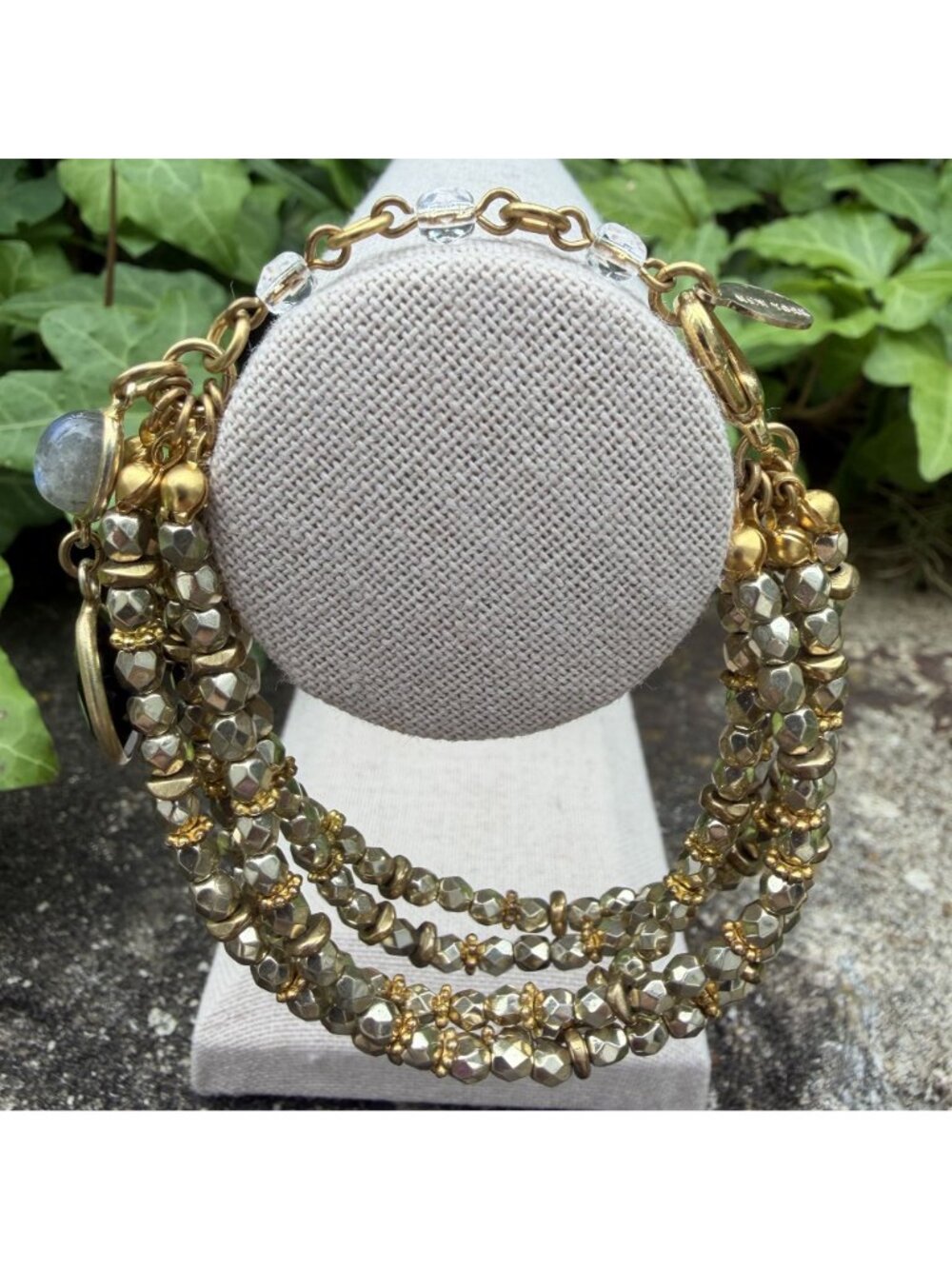 Rachel Reinhardt Multi-Strand Gold Bracelet Labradorite & Faceted Onyx Celestial - Picture 4 of 14